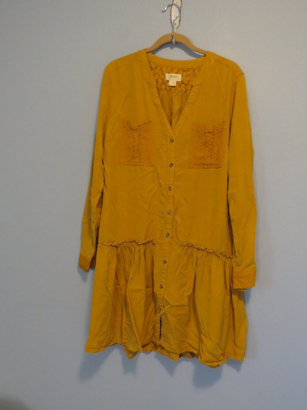 Maeve Marlie Mustard Yellow Gold Drop Waist Tunic Dress Button Front Sz 10